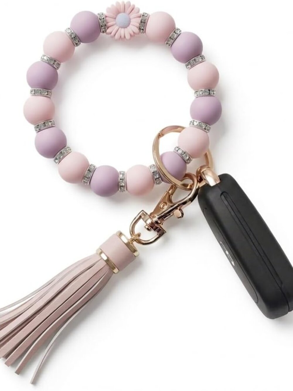 Key Ring Bracelet Car Keychain Holder Wristlet Silicone Women Beaded Bangle Chai
